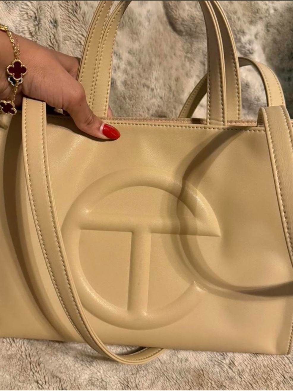 Telfar Cream Embossed Logo Small Shopping Bag